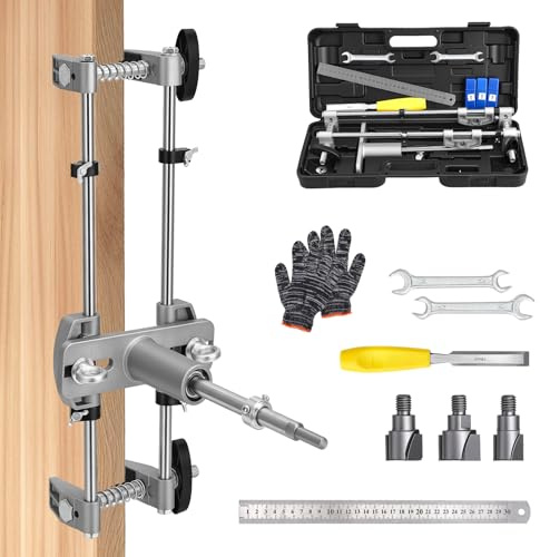 Door Lock Mortiser Kit, Lock Fitting Jig Maintenance Set, Door-Lock Hole Opener Jig with 18mm 22mm 25mm Tungsten Steel Cutters, Woodworking Hole Saw Opener Tool for Wooden Door Installation