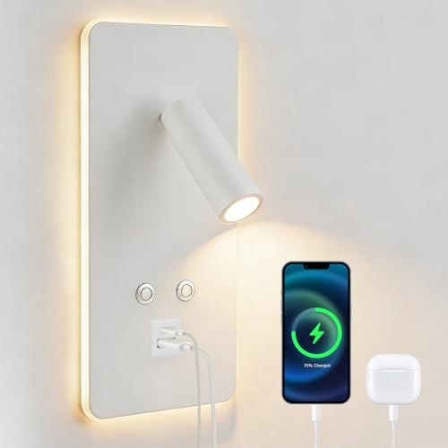 Liseuse Murale avec USB, 3W+9W 3000K Dimmable en Continu, Applique Chambre | Applique Liseuse Tete de Lit, pour Salon Éclairage d'ambiance de Chambre – pour Confort Visuel et Décoration Moderne