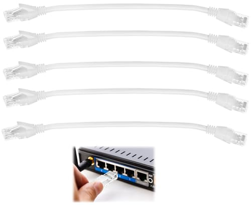 FunWorth Cat6 Ethernet Cable 50cm, 5 Pack 1000Mbps Network LAN Cat6 Patch | PVC, copper. 5 pcs short cat6 ethernet patch leads with RJ45 connectors. White. Router, switch, PC, TV, modem