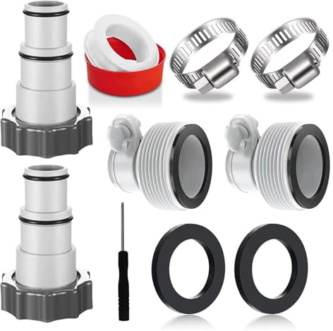 ZMCPODALK Gewinde-Schlauchadapter-Set, Ersatz-Klemmen-Rohrverbinder für 1,5- und 1,25-Zoll-Schläuche, Filterpumpen-Schlauchadapter mit O-Ringen, inklusive 2 Adapter, 2 Konverter, 2 Muttern,