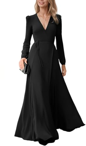 JYIXXZX Women Dresses Sexy V Neck Long Sleeve Floor Length Evening Gown Dresses Elegant Casual Maxi Dress with Belt Fall Winter Bodycon Long Dress for Formal Porm Party Cocktail Club Wedding