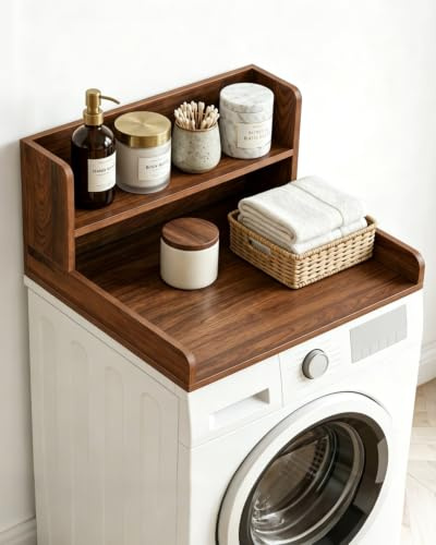 Plan de travail pour machine à laver et sèche-linge avec étagère à 2 niveaux, support pour machine à laver et sèche-linge en bois, 60 x 60 x 30 cm