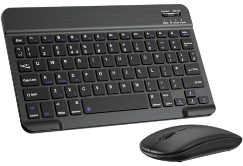 PINKCAT Slim Silent Bluetooth Keyboard and Mouse Set with UK Layout | Portable Rechargeable keyboard mouse with built-in battery, for iPad, iOS, Mac, Windows and Android
