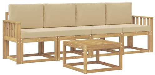 vidaXL Outdoor-Sofagarnitur mit Kissen 5 pcs Weiß und Beige, Garten, modernes Outdoor-Sofa, gemütliche Lounge-Sitzgruppe für Terrasse