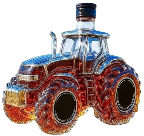 Décanteur à whisky forme de tracteur, bouteille de liqueur en verre 350 ml – Design 3D de véhicule agricole pour vin, vodka ou bourbon, cadeau original pour hommes(Tracteurs)