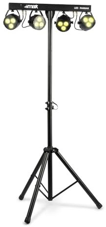 MAX LED Partybar 4 - Lichtanlage, Partybar, Disco Lichtorgel mit Stativ, 4x LED PAR DJ Lichteffekte, musikgesteuert, Fernbedienung, Discolicht Partylicht, Partybeleuchtung, DMX, Standalone-Betrieb