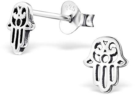 Monkimau Mädchen Ohrringe Hamsa Hand Fatima Ohrstecker aus 925 Sterling Silver Silber