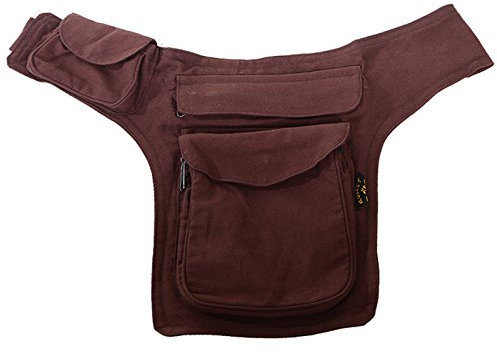 Kunst und Magie Goa Hippie Bauchtasche Gürteltasche Bauchgurt Festivaltasche, Farbe:Braun