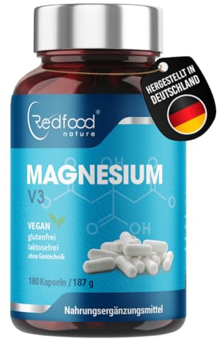 Magnesium V3 Kapseln • 180 Kapseln (6 Monatsvorrat) 300mg elementares Magnesium vegan • Magnesiumcarbonat + Magnesiumcitrat + Magnesiumoxid-Beste Bioverfügbarkeit ohne Magnesiumstearat