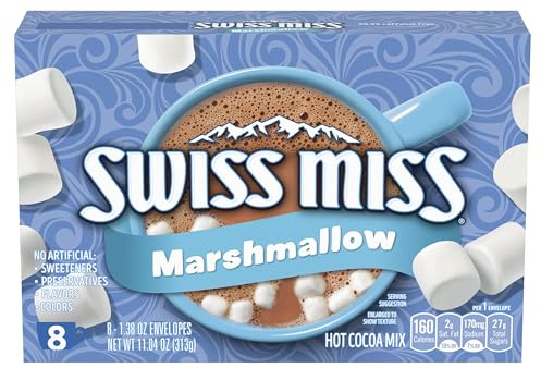 Swiss Miss Marshmallow Hot Cocoa Drink Mix 8 Sachet 313g | Individually portioned packets; made with real cocoa & milk; perfect for cozy nights & snow days; enjoy morning or night