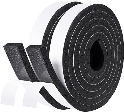fowong Foam Seal Strip for Door Soundproofing, 2 Rolls 25 mm(W) x 10 mm(T) Total 4M Long, Soundproof Seal, Door Draft Excluder Strip for Anti-Collision, Anti-Slipping, Black