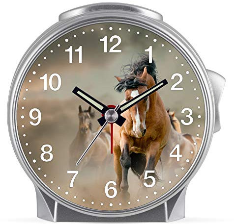 Eurotime Kinder Wecker für Mädchen mit Pferde-Motiv, Kunststoffgehäuse und Kunststoffglas, geräuscharmer Wecker, kein Ticken, mit Licht und Weckwiederholung, 29609-07