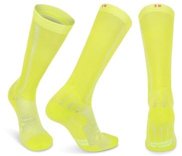 Abgestufte Kompression Socken für Männer & Frauen EU 39-42 // UK 6-8 Neon Gelb/Hellblau - 1 Paar