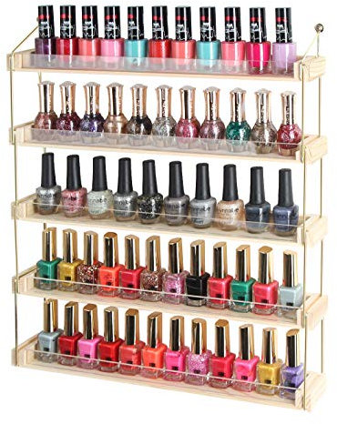 J JackCube Design Wandmontage Gold Metall und Holz Nagellack Aussteller Regal Organizer 60 Flaschen 5 Ebenen (Kiefernholz-gold/ 44,7 x 5,9 x 49,6 cm) - :MK543A