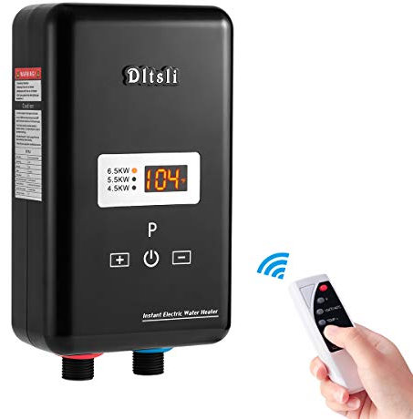 240V 6.5KW Tankless Instant Electric Water Heater Hot Water Heating with Remote Control Digital Display for Home Kitchen Bathroom Shower RV Camping Camp