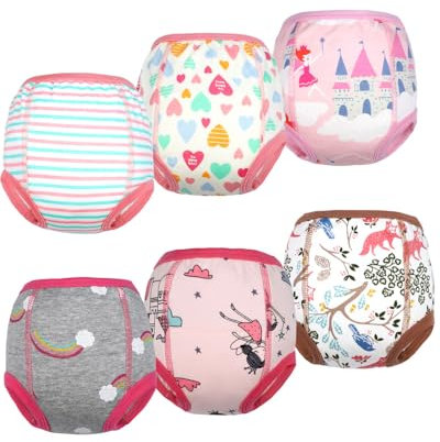 Flyish Packung mit 6 Baby Trainingshosen Töpfchen Unterwäsche Kleinkinder Windelhosen Toilettentraining Unterwäsche Entzückende Tiermuster Trainingshose MADCHEN 5 Jahre