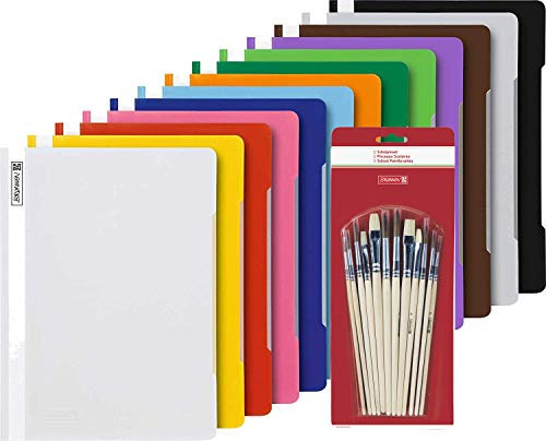 14 Brunnen Schnellhefter A4 farbig sortiert PP-Folie glasklares Deckblatt (14 Farben) + Pinsel