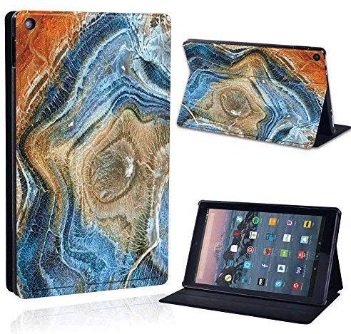 FINDING CASE For Amazon Fire HD 10 (9th gen 2019) Tablet - Printed PU Flip Leather Smart Lightweight Shell Stand Cover Case for Fire HD 10 (9th gen 2019) (blue rainbow marble)