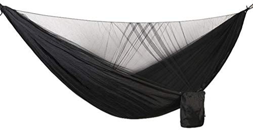 Reise Camping Hängematte Ultraleicht Hammock mit Moskitonetz Karabiner und Seile für 2 Personen für Draußen Drinnen Garten (Schwarz | Schwarzes Netz, 290 * 140cm)