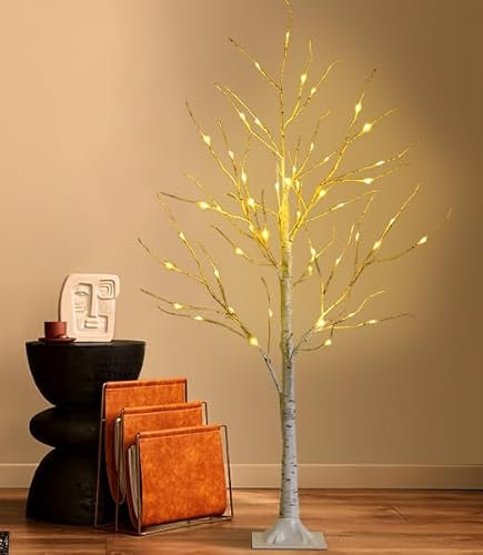 GIANTEX Lichterbaum LED Baum, Lichterbaum Weihnachten Innen, Leuchtbaum Deko Innen Weihnachten, Weihnachtsbaum Birken mit 48 warmweißen LEDs, Deko Baum Kunstbaum Kunstbirke 120 cm, Birkenbaum Weiß