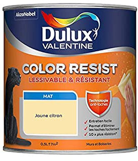 Dulux Valentine Color Resist Pièces à Vivre - Peinture Intérieure Murs, Plafonds, Boiseries - Lessivable et Résistante - Couleur : Jaune Citron - 0,5 L