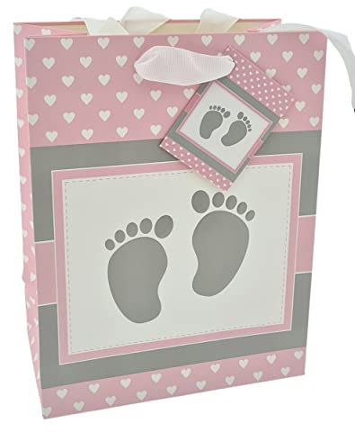 WBWT Premium Geschenk-Tasche Mädchen rosa Baby-Füße, 23x18x10cm, sehr stabil, zur Geburt Taufe Schwangerschaft Fotos, Geschenk-Verpackung Geschenk-Tüte