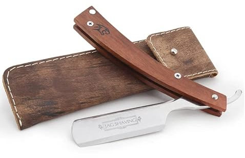 Straight Cutthroat Rasiermesser mit Holzgriff und Lederetui für Herren