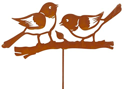 CIM Edelrost Gartenstecker – Bird Couple – Motiv-Maße: 38,5cm x 0,5cm - Gesamthöhe 112cm – inkl. Standstab - attraktive Edelrost Dekoration