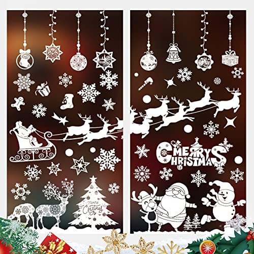 Fensterbilder Weihnachten Selbstklebend Weihnachts Fensteraufkleber Rentier Schneeflocken Fenstersticker Fensterdeko Weiß Statisch Haftende PVC für Fenster Glas Deko Weihnachtsdeko Wiederverwendbar