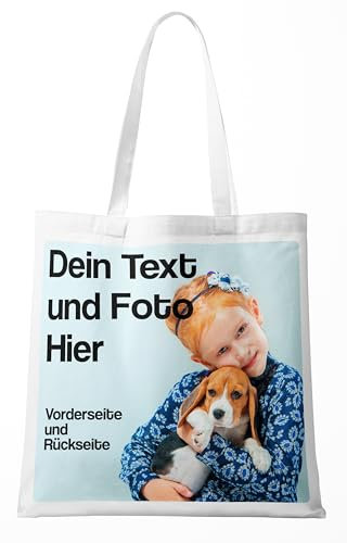 BLAK TEE Personalisierbarer Selbst Gestalten mit Foto und Text Wiederverwendbare Einkaufstasche Weiß