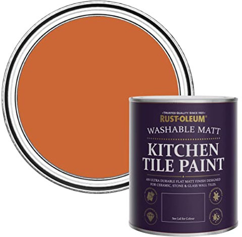 Rust-Oleum Peinture Orange Résistante à l'eau pour Faïence de Cuisine, Finition Mate - Thé Chaï 750ml