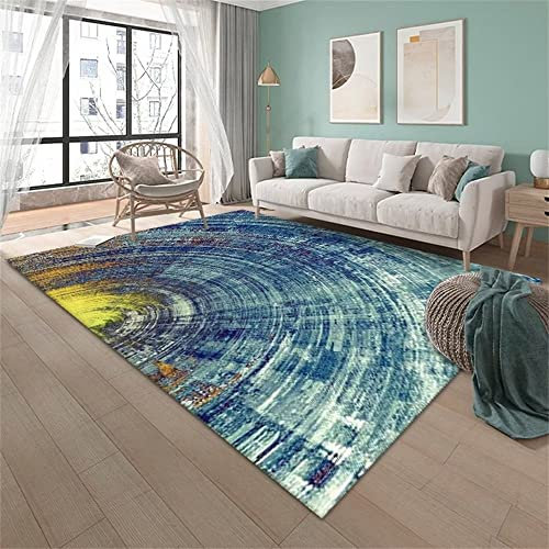 Kunsen Teppich schreibtischstuhl Landhaus deko Moderne abstrakte Blaue Halbkreis-Wohndekoration ohne Allergien Dekoration Wohnzimmer 50X80CM