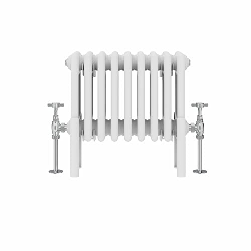 WarmeHaus 300x425mm Horizontal Traditional 4 Column White Radiator | Cast Iron Style, Central Heating, Bathroom Kitchen Living Room Rad, Designer Wall Mounted Column Radiator