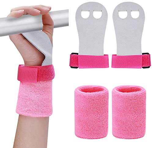Abeillo Griffpads Kinder, Cross Training, Gymnastik, Pull Up Grips für Kinder, Hand Grips Leder Trainingshandschuhe und Handgelenk Bandagen Fitness Set für Mädchen Jugend (Rosa, M)