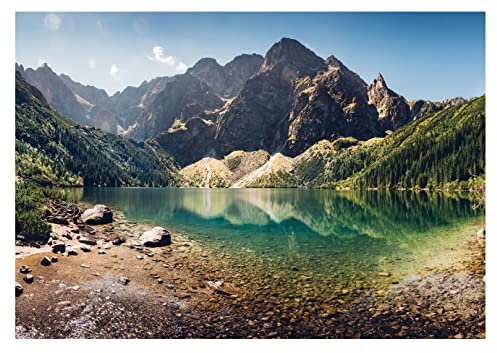Fototapete Berge See Panorama Landschaft Natur Wald - inkl. Kleister - für Wohnzimmer Schlafzimmer Flur Vlies Tapete Wandtapete Vliestapete Motivtapeten Montagefertig (254x184 cm)