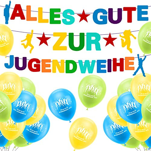 Alles Gute zur Jugendweihe Banner, Alles Gute zur Jugendweihe Girlande 12 Pcs Luftballons Alles Gute zur Jugendweihe Jugendweihe Deko Banner Hängedeko Geschenkidee zur Jugendweihe (A)