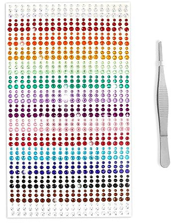 900PCS Self-Adhesive Rhinestone Stickers, Acrylic Gem Stickers with Tweezer for Crafting Face Gems, Nail Makeup, Festival & DIY (3mm, 4mm, 5mm)