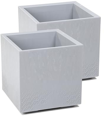 Kreher Set: 2 x XL Pflanzkasten Karo in verschiedenen Formaten und Farben. Tolle Beton Optik in Grau oder Anthrazit! Aus robustem recyceltem Kunststoff! (36 Liter Grau)