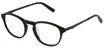 FILA Brille mit Sehstärke in Schwarz Glänzend für Herren optional mit Sonnenbrillentönung oder Blaulichtfilter, Panto, gefertigt aus Edelstahl, Modell: VFI531 (inklusive Brillenetui)