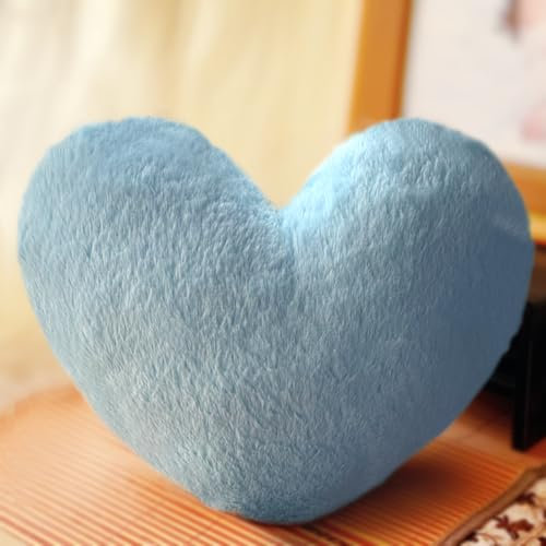 ODIWEN Herzkissen, Herz Kissen Kinderzimmer, Dekokissen Kopfkissen Kissen, Zierkissen, Plüsch Sofakissen, Kuschelkissen für Kinderzimmer Sofa Dekoration, Plüsch Kissen in Herzform,Schmusekissen(Blau)