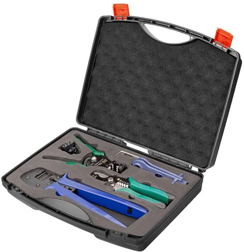 hb-digital Kit d'outils de montage solaire : 1 pince à sertir professionnelle pour lamelles de contact MC4 Ø 2,5/4/6 mm² + 1 outil de dénudage automatique Ø 2,5/4/6 mm² + 1 coupe-câble + 2 clés