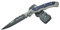 Laguiole Designer Messer Taschenmesser Klappmesser aus rostfreien Edelstahl + Pocket Messerschärfer für unterwegs (Blaue Griffschalen)