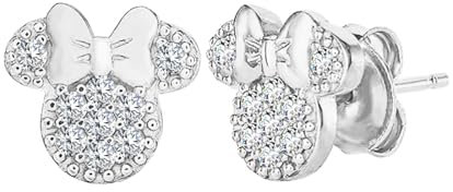Kaguyo Mickey Mouse Ohrringe für Frauen, roségold-plattiertes 925 Sterling Silber, mit klaren Zirkonia, süße Minnie Mouse Steckerohrringe für Frauen und Mädchen (silber)