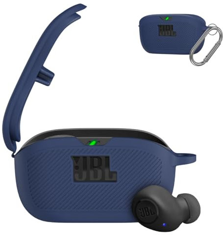 WADVCU for JBL Vibe Buds Case Cover, Silicone Protective Portable Scratch Shock Resistant Logo Visible Design Cover Compatible with JBL Vibe Buds Headphones Charging Case with Carabiner-Blue