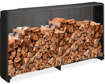 Relaxdays Kaminholzregal mit Abdeckung, für Holz ab 25 cm, Brennholzregal aus Eisen, HBT: 110 x 200 x 29 cm, schwarz