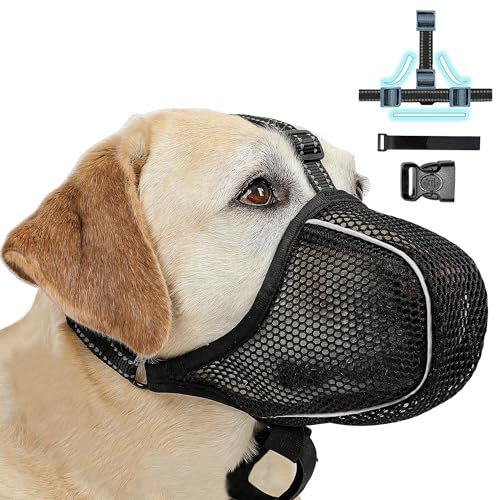 Maulkorb für Große Hunde, Atmungsaktive Hunde Maulkorb, Haustiermaske Hundemaulkorb mit Reflektierendem & Verstellbarem Riemen, Hundemaulkorb zum Verhindern von Fressen, Beißen, Kauen