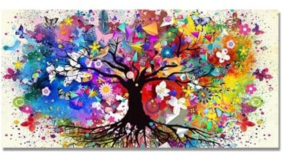 Abstrakte Kunst, Aquarell, Baum des Lebens, Gemälde, Wandkunst, Blumenbaum, Leinwand, Poster und Drucke, Bild für Heimdekoration, 80 x 160 cm (31 x 63 Zoll), mit Rahmen