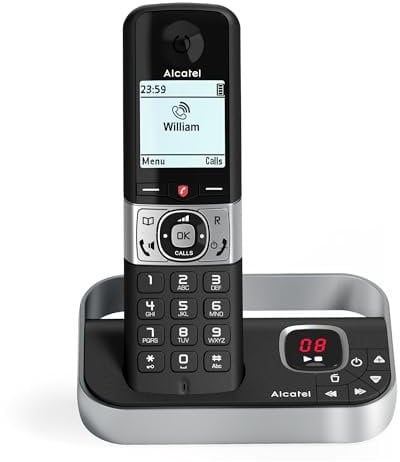 ALCATEL F890 Voice - DECT Cordless Phone with Answering Machine - High Resolution Graphical Display - Handsfree - Call Barring - VIP Ringtone - 50 Min Answering Machine - Black/Grey