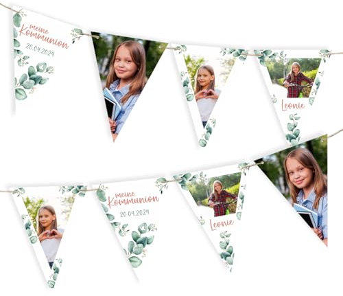 Striefchen® Kommunion Dekoration Wimpelkette personalisiert (Eukalyptus)