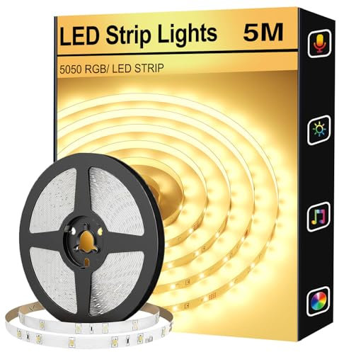 FUPT 5M LED Strip Light White CCT Tunable,CRI90 ,Adjustable White and Warm Vellow for Under Cabinet Bedroom Kitchen TV Mirror DIY